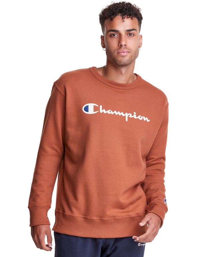 Champion Powerblend Fleece Crew Script Logo - Miesten Ruskea Collegepaita - Suomi 0135826-NI